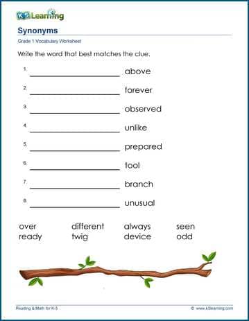 Grade 1 Vocabulary Worksheet - synonyms