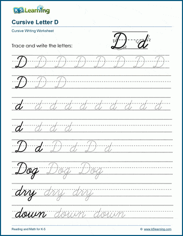 Cursive writing worksheet: The letter D
