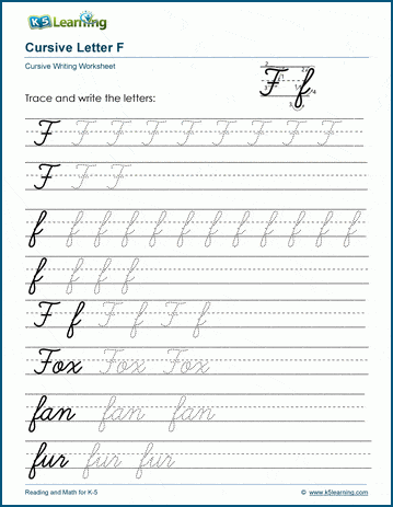 Cursive writing worksheet: The letter F