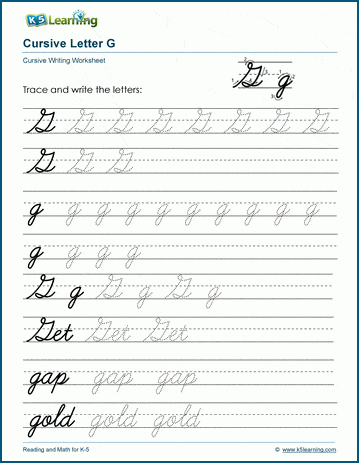 Cursive writing worksheet: The letter G
