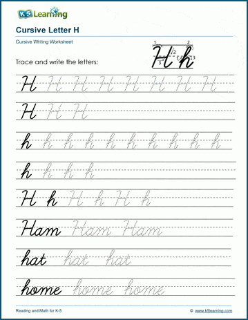 Cursive writing worksheet: The letter H