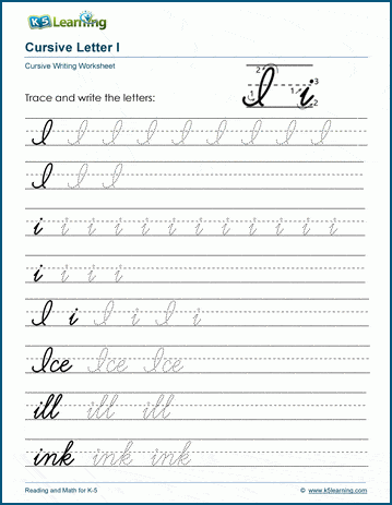 Cursive writing worksheet: The letter I