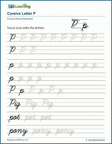 Cursive writing worksheet: The letter P