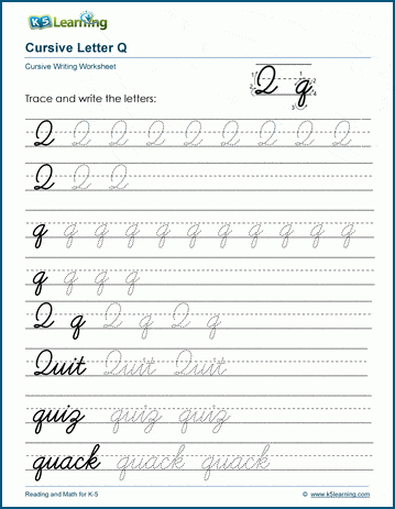 Cursive writing worksheet: The letter Q