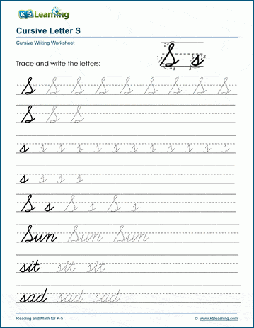 Cursive writing worksheet: The letter S