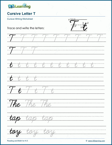 Cursive writing worksheet: The letter T