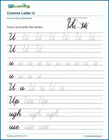 Cursive writing worksheet: The letter U
