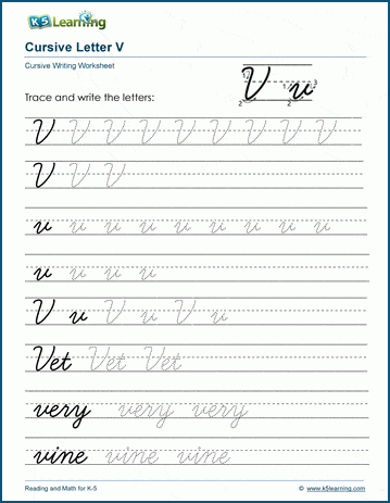 Cursive writing worksheet: The letter V