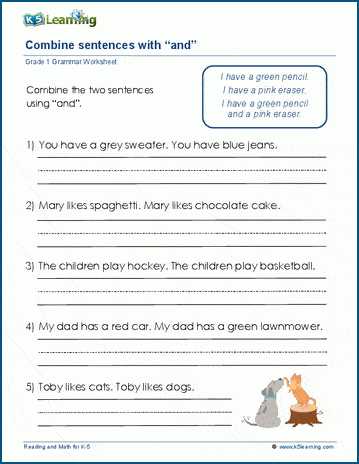 Sample grade 1 sentences worksheet