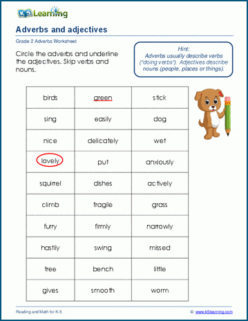 Sample grade 2 adverbs worksheet