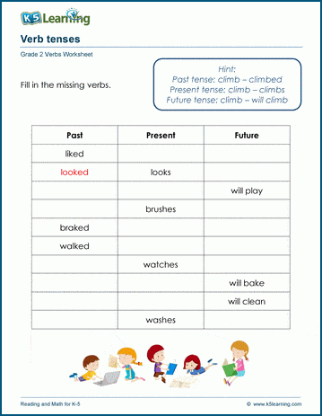 Grade 2 grammar worksheet verb tenses