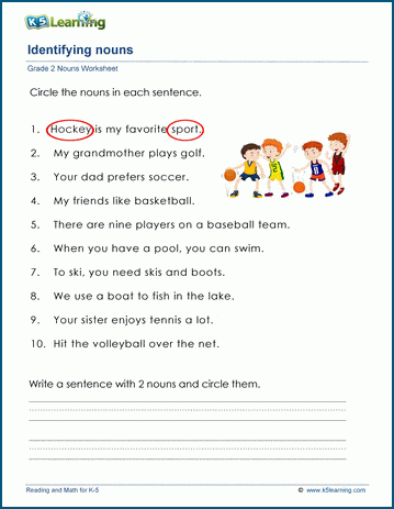 Sample grade 2 nouns worksheet