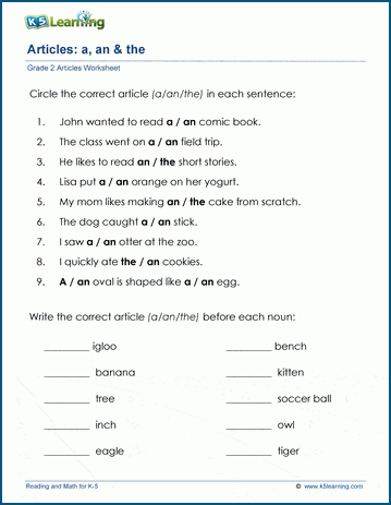 Sample grade 2 parts of speech worksheet