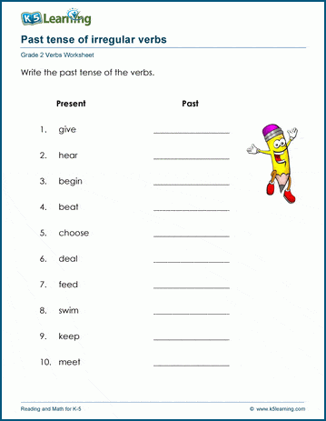 Grade 2 grammar worksheet on using irregular verbs in the past tense