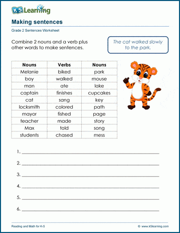 Grade 2 grammar worksheet on writing full sentences
