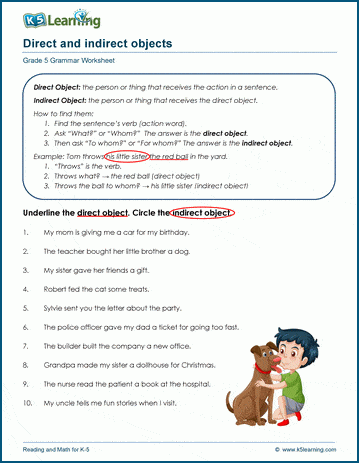 Direct & indirect objects worksheets