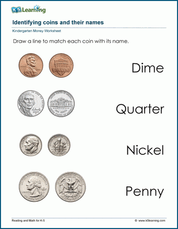 Match coins to their names money worksheet