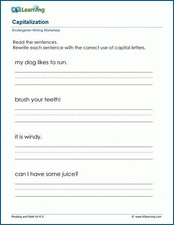 Capitalize first word of sentences worksheet