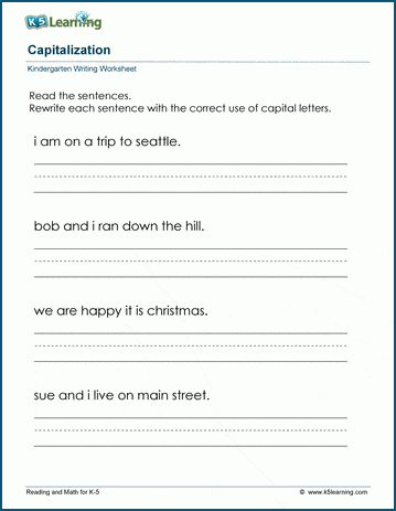 Capitalization and sentences worksheets