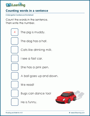 Count words in a sentence worksheet
