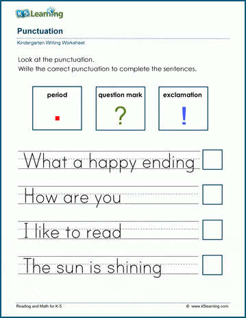 Ending punctuation worksheet