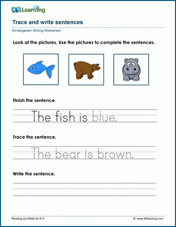 Read, trace and write sentences worksheet