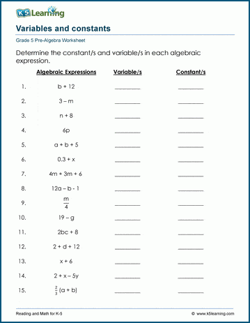 Algebra vocabulary worksheet