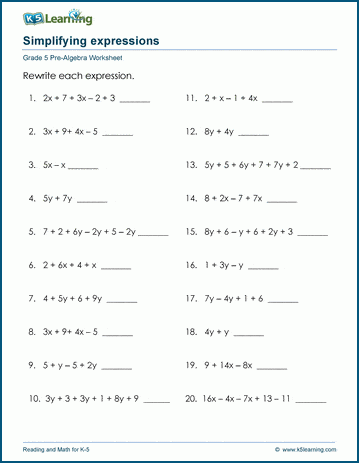 Simplifying expressions worksheet