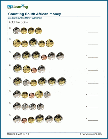 Counting South African money worksheet