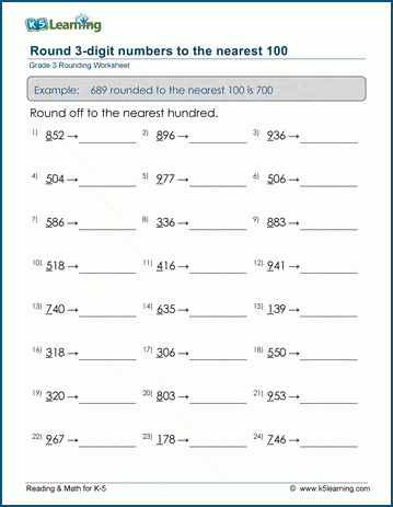 Grade 3 Place value Worksheet round 3-digit numbers to the nearest 100