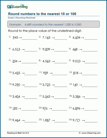 Grade 3 Place value Worksheet rounding numbers to the nearest 10 or 100