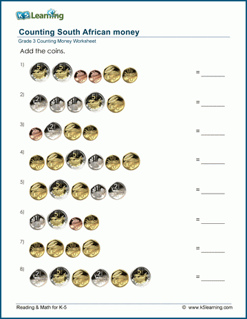 South African money worksheet