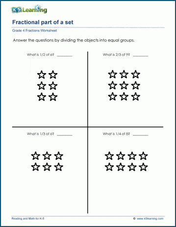 Fractional part of sets worksheets 