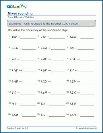 Grade 4 place value & rounding Worksheet mixed rounding