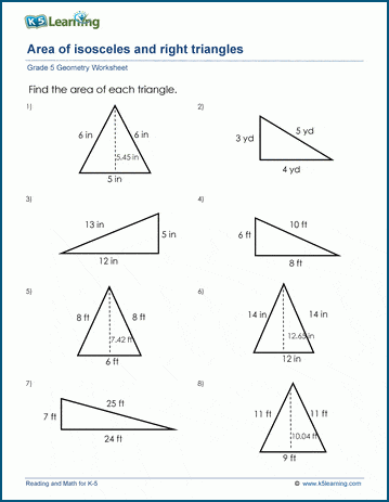 Grade 5 Geometry Worksheet area of triangles
