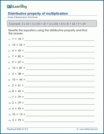 *Distributive property of multiplication worksheets 