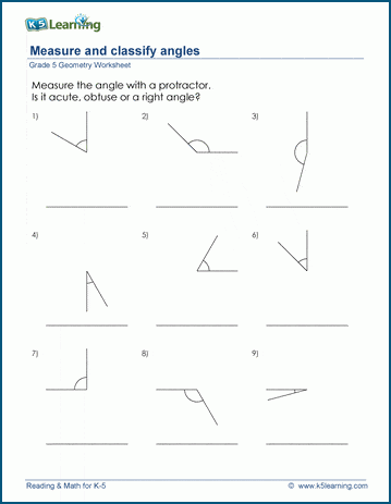 Grade 5 Geometry Worksheet classify and measure angles