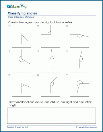 Grade 5 Geometry Worksheet classifying angles