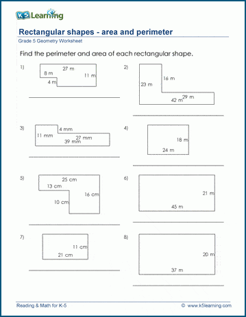 Grade 5 Geometry Worksheet area/perimeter of irregular rectangles