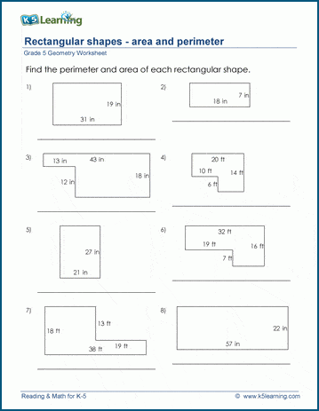 Grade 5 Geometry Worksheet area/perimeter of irregular rectangles