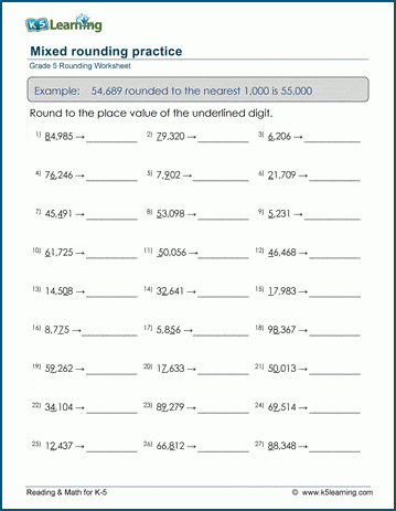 Grade 5 Place value Worksheet round to the underlined digit