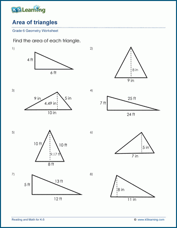 Grade 6 Geometry Worksheet area of triangles