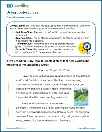Sample Context Clues Worksheet