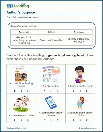 Identifying the author's purpose worksheet