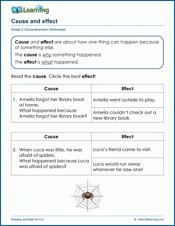 Cause and Effect  - Grade 2 Reading Comprehension Worksheets