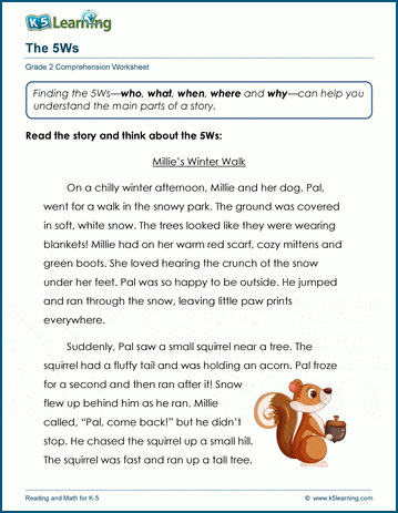 Reading for the 5Ws worksheet