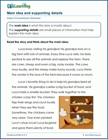 Main Idea & Details - Grade 2 Reading Comprehension Worksheets