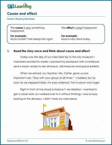 Cause and Effect  - Grade 3 Reading Comprehension Worksheets