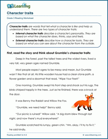 Character traits worksheet