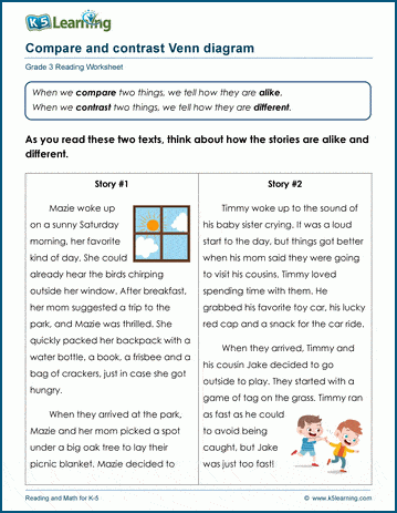 Grade 3 reading comprehension exercises on comparing and contrasting